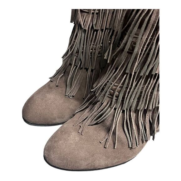 Women’s SAM EDELMAN Kaleb Taupe HEELED FRINGE Bootie Size 8 - Picture 7 of 9